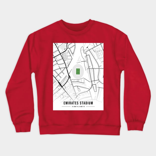 Emirates Stadium Map Design Crewneck Sweatshirt by TopFootballStadiums